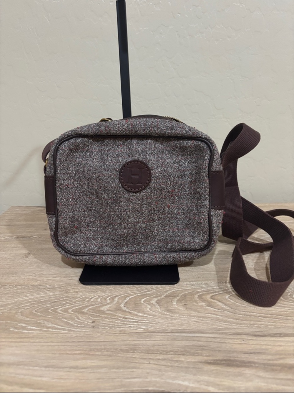 Herdwick Brown Wool Tweed Crossbody Bag with Adjustable Strap